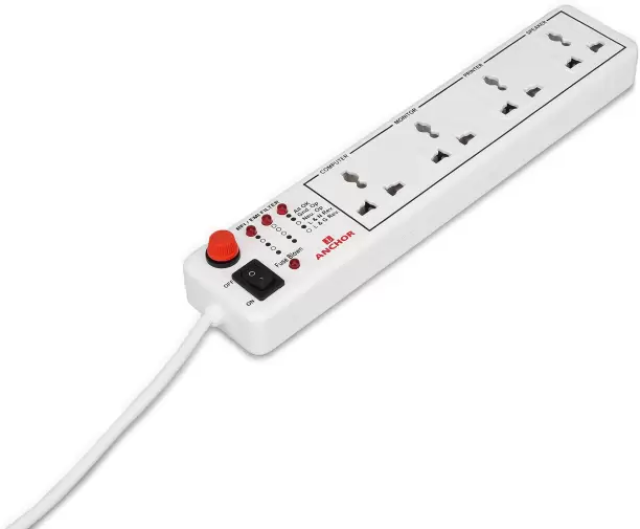 Anchor By Panasonic 4 way 6A International Socket with Single Switch 4 Socket Extension Boards  (White, 1.5 m)